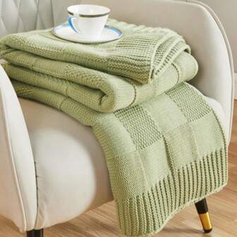 Plaid White Knitted Blanket, Sofa Grayish Blue Plaid Blanket, Decorative Christmas Soft Cozy Warm Knitted Blanket, Sofa Living Room