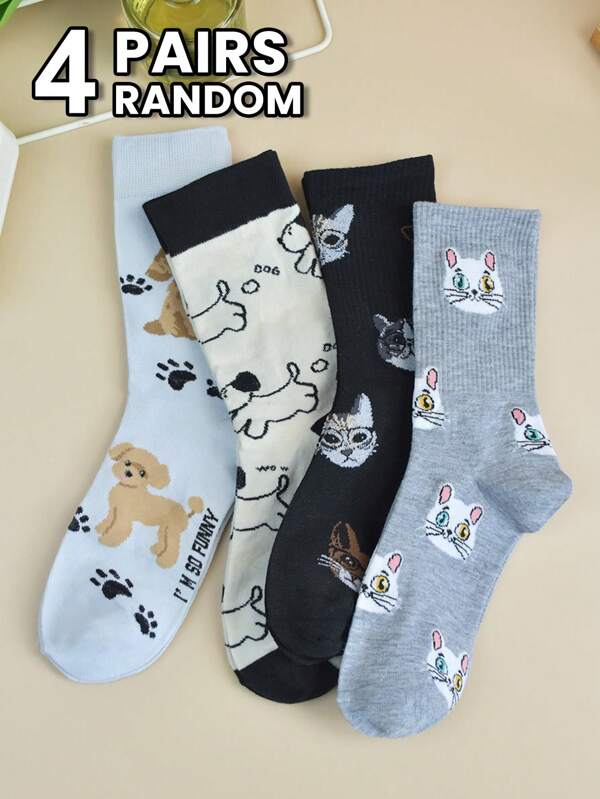 4 paar damessokken, modieus, veelzijdig en schattig dierenpatroon, zacht en comfortabel, geschikt voor dagelijks gebruik, thuis, casual, buitenkleding, herfst/winter