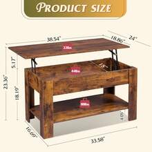 Rustic Style Furniture Table 39" Lift Top Coffee Table With Hidden Compartment Storage Shelf Living Room Center Table Office Reception Room Space-Saving Organizer - 質樸的棕色 - 查看 3