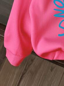 Young Girl Cartoon Letter Pattern Warm Sweatshirt - Pink - View 4
