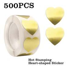 500 Stickers/Roll Matte Gold Round Heart Self-Adhesive Stickers Envelope Festival Baking Packaging Sealing Stickers - C332A - View 7