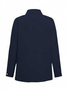 Áo sơ mi cotton trơn màu Look Polly dành cho nữ, kiểu dáng đơn giản, cài cúc một hàng phía trước, tay dài, thích hợp cho trang phục đi biển và nghỉ mát hàng ngày. - Hải quân - Xem 4