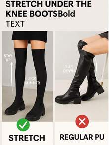 Fall/Winter Slim Fit Elastic Pull-On Thick Sole Comfortable Over-The-Knee Boots For Women - Black - View 5