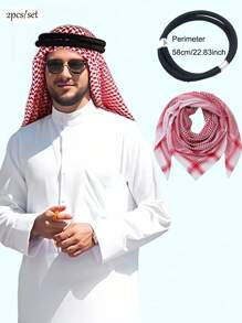 2Pcs/Set-Middle East Arab Dubai Saudi Jacquard Wave Pattern Large Size Men's Headband Headband, Hair Band Headband, Desert Headband, Dubai Arab Outdoor Square Scarf Men's Scarf Windproof Wrap Headband Square Scarf Headband!