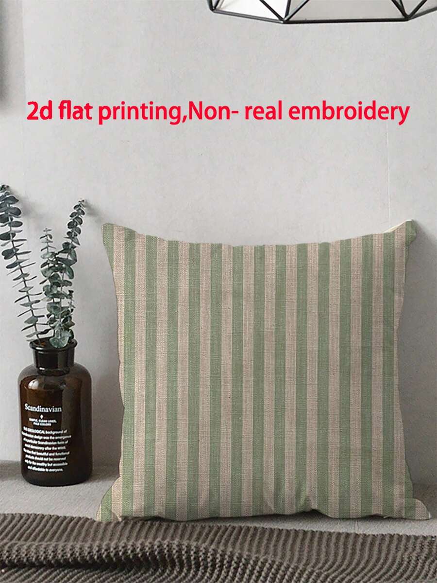1pc Simple Green Striped Pattern Printed Throw Pillow Cover - Decorative Cushion Cover With Zipper, Machine Washable, Suitable For Indoor/Outdoor Decor, Living Room, Bedroom, Party, Sofa Pillow, Available In Multiple Sizes, Single-Sided Printing