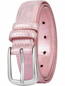Multicolored Leather Waist Belt With Pin Buckle For Jeans - 粉紅色02 - 查看 1