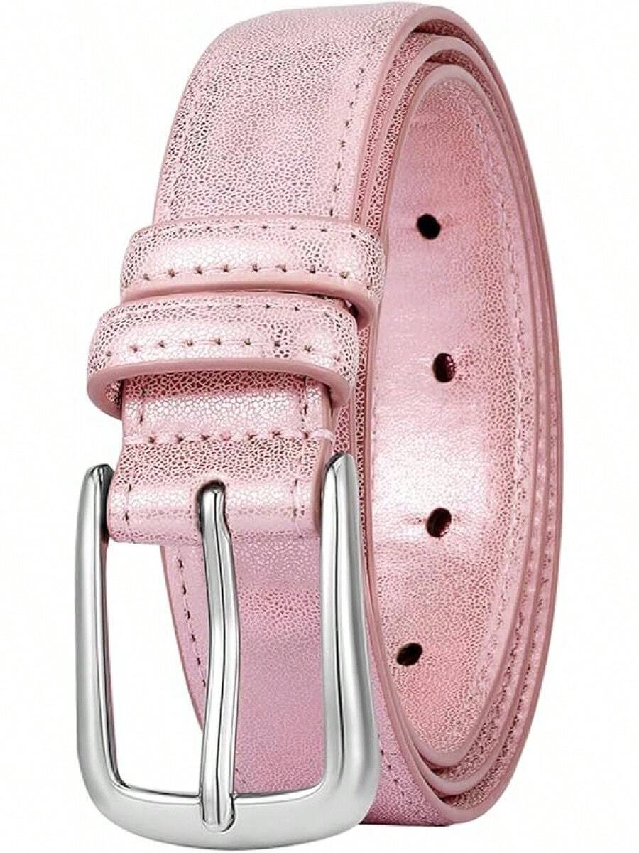 Multicolored Leather Waist Belt With Pin Buckle For Jeans - 粉紅色02 - 查看 1