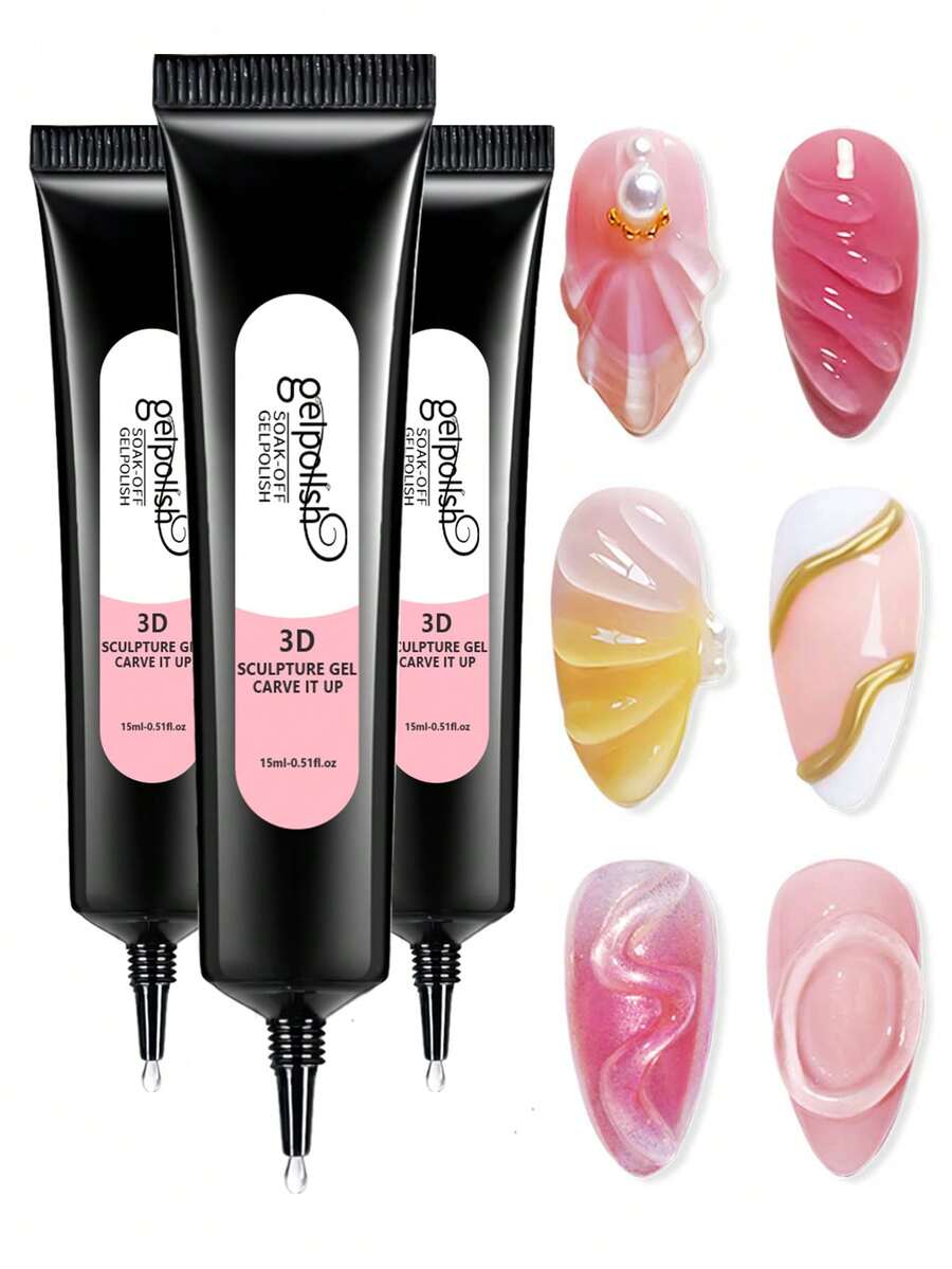 3PCS 15ml 3D Nail Gel Nail Art - Nail Gel Sculpting Gel No Wipe Clear Gel Polish For Nail Designs DIY Nail Art For Drawing, Molding, Sculpture And Decoration