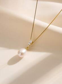 AETOLIA 1 Set 925 Sterling Silver Elegant Natural Pearl Necklace And Earrings Set, Inlaid With Shiny Cubic Zirconia, Fashion Jewelry Suitable For Women To Wear On Dates, Weddings, Engagements, Anniversaries, Valentine's Day And Other Occasions