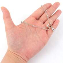 1 pieza Nuevo collar de moda con colgante de acero inoxidable con cadena de cuentas, con inicial y doble corazón pavé de circonita para mujeres