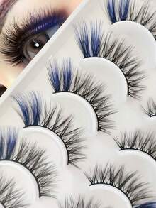 10 Pares de Cílios Postiços Azuis de Falso Vison Macio em Formato de Olho de Gato, Alongam o Canto Externo, Adequados para Festivais, Férias, Encontros e Outras Ocasiões