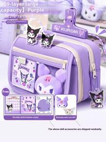 Sanrio 1 Stück Sanrio Kuromi Federmäppchen, großes Fassungsvermögen 9-lagige Cartoon Design Reißverschluss Stiftemappe, geeignet für Schule und Bürobedarf, süßes Charakterdesign für Mädchen und Jungen, Schul-Stiftemappe, Geschenke für Familie und Freunde, Schulmaterial, Schulanfang