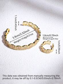 Bộ 1/2 chiếc vòng tay và nhẫn sang trọng đính đá Zirconia hình tia sét, nhẫn mặt cười bằng đá Zirconia sáng bóng, vòng tay điều chỉnh được bằng đồng mạ vàng 18K đính đá Zirconia hình mặt cười, thích hợp làm quà tặng ngày Valentine. - đồ trang sức mặt - Xem 10