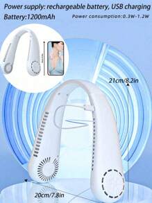 Neck Hanging USB Rechargeable Bladeless Fan, Portable Mini Personal Fan With Display