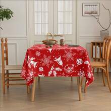 1pc Christmas Tablecloth For Rectangular Table, 152*259cm (60*102 Inches), Stain-Resistant, Wrinkle-Resistant, Red Plaid Print With Santa Claus & Snowflake Pattern, Suitable For Christmas Party Decoration
