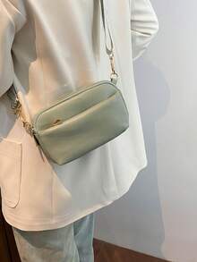 Túi đeo chéo Mini Minimalist Vegan, Túi đeo vai thời trang bằng da PU, Túi xách và ví nữ thường ngày, Ví nữ quai rộng - màu xanh lá - Xem 2