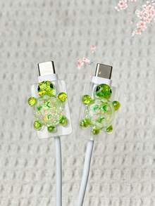 2 件闪亮海龟充电器保护器、数据线套、3D 海龟手机配件、防断充电线保护器、手机充电端口保护装置充电器配件、手机配件