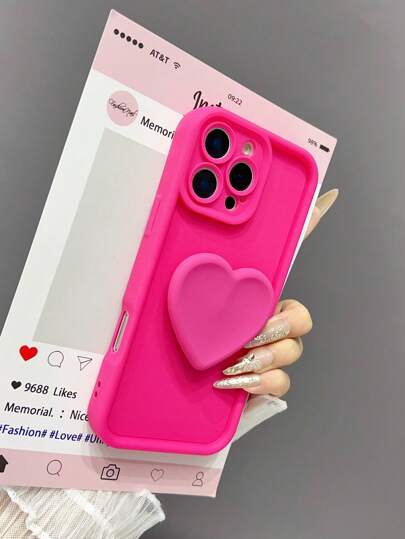 1pc Millennium Style Gradient Heart Airbag Hidden Stand Phone Case Compatible With IPhone 12/13 Pro Max, Full-Body Shockproof Protective Cover, Minimalist Design, Cute Cartoon Style, Perfectly Protects Your Phone, Compatible With Honor X7/Galaxy A56 5G/Infinix Smart 8/Infinix Hot 40i/Spark 20/Spark 20C/Spark Go 2024/Redmi Note 14 5G/ Moto E22/E22i/OPPO A54 Waterproof Anti-Fall Scratch Resistant
