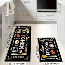 1/3 piezas Juego de alfombras de cocina, alfombra de poliéster tejida antideslizante, lavable a máquina, alfombra rectangular ligera con diseño de comida y vajilla, adecuada para dormitorio, sala de estar, comedor, cocina, baño