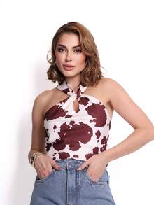 Duna Women's Basic Twist Front And Back Tank Top - Chocolate Brown - View 1
