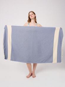 Made In Turkey 95*180cm Large Beach Towel - Soft, Highly Absorbent - Apricot - View 5