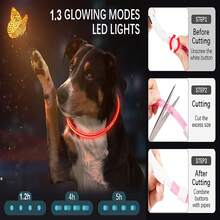 1 件 LED 充电发光狗项圈，三种照明模式，夜间可见，确保宠物户外散步，适合小型到大型犬和猫，狗节氛围项圈