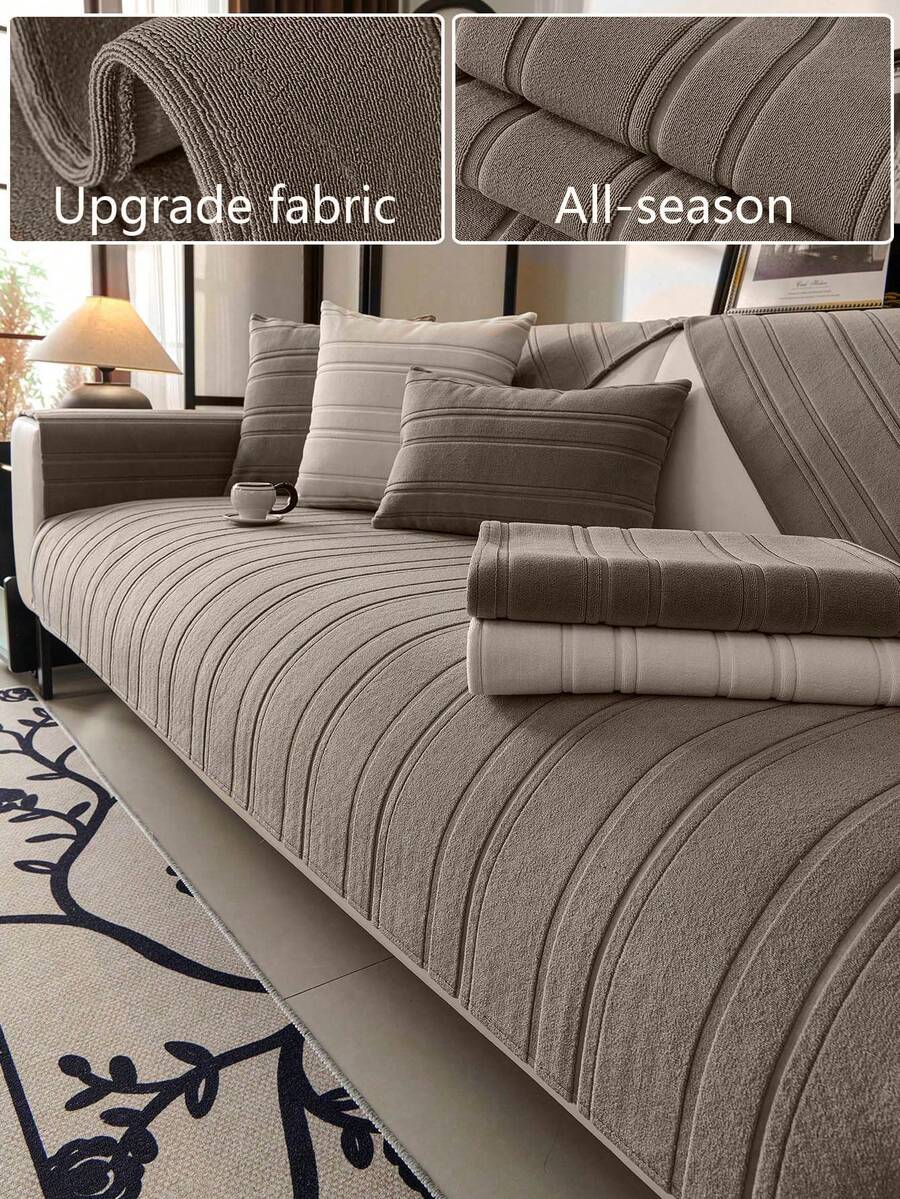 1 件雪尼尔沙发垫立体花卉图案简约惊喜风格沙发套,防滑防猫爪保护沙发家居装饰四季通用沙发垫,秋季装饰,秋季装饰,房间装饰 - 棕色 - 查看 1