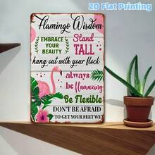 1 semn metalic de tablă 2D retro cu flamingo roz - decor rustic de perete cu citat inspirațional, potrivit pentru casă, baie sau decorare exterioară, design alb învechit, semn și placă perfectă pentru decorarea camerei