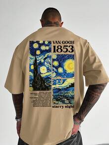 Camiseta de ocio para hombres con impresión de homenaje a la Noche Estrellada de Van Gogh - Cómoda, transpirable, lavable aáquina, camiseta de cuello redondo de manga corta a para actividades en casa y al aire libre, ropa cómoda de primavera y verano - Negro - Ver 7