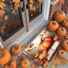 1 pieza Felpudo festivo con estampado de calabaza creativa de Acción de Gracias, hojas caídas y libros, de material suave antideslizante y absorbente lavable, para decorar la entrada del hogar durante las fiestas, adecuado para sala de estar, dormitorio, cocina, lavandería y baño