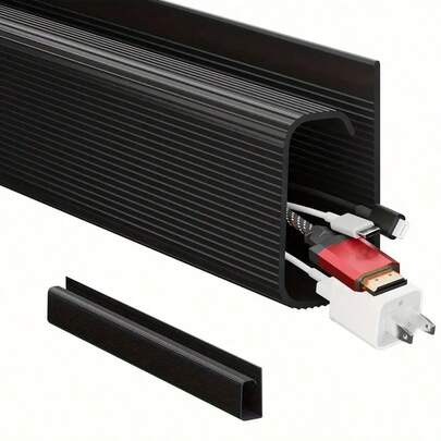 1 件 40 厘米/15.75 英寸桌下电缆托盘自粘式电缆整理器电缆管理配件电缆保护器无需钻孔 PVC 隐形插槽整理器适用于显示器和电脑，耐用 PVC 材料