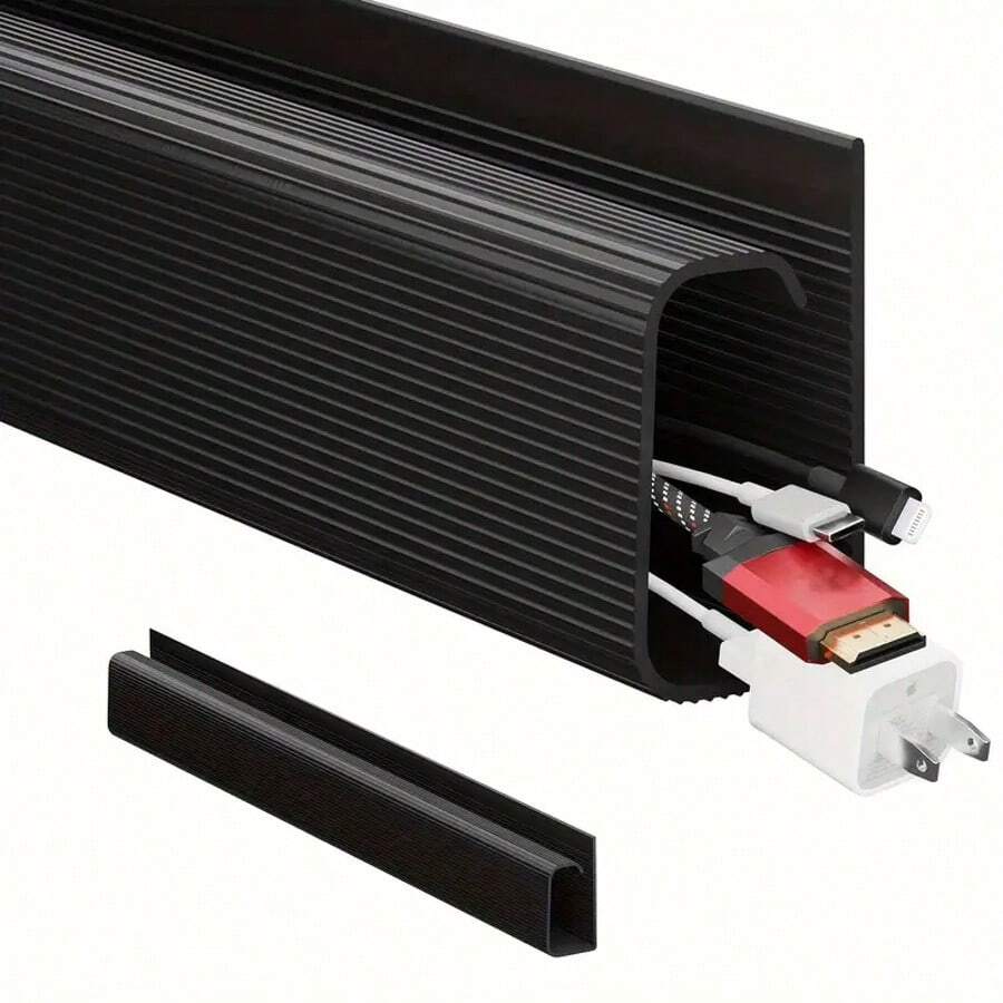 1 pieza Bandeja de cable de 40 cm/15.75 pulgadas debajo del escritorio, organizador de cables autoadhesivo, accesorios de gestión de cables, protector de cables sin perforación, ranura invisible de PVC para monitores y computadoras, material de PVC duradero - Multicolor - Ver 1