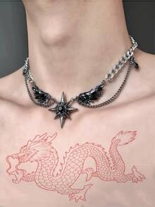 1 件/暗风男士钛金星翼项链 - 嘻哈街头风格锁骨链，精致的翼形设计，耐用且用途广泛万圣节、圣诞派对、日常穿着和派对配饰，大胆的造型，时尚的金属工艺，适合派对人士万圣节装饰 - 彩色 - 查看 1