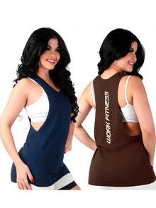Work Fitness Kit 2 Women's Long Sleeve Tank Top Gym - 藍色和棕色 - 查看 1