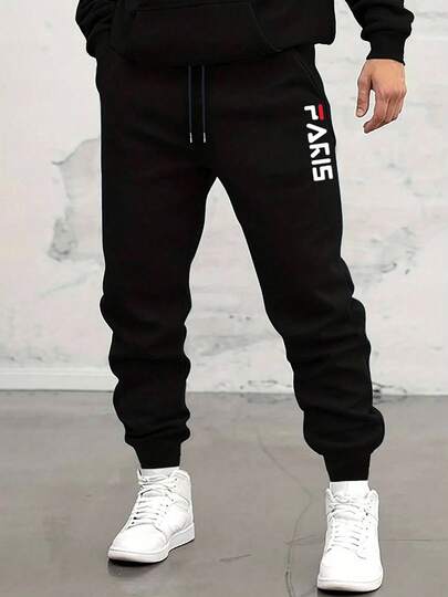 Pantalon de sport mode décontractée pour homme en grande taille, convient pour le port quotidien, style de rue avec imprimé lettres de Paris
