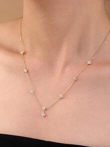 1 件 Znice 幸运四叶花方晶锆石简约四叶草吊坠项链，适合日常佩戴，适合女性、情人节、母亲节的礼物 - 款式2 - 查看 2