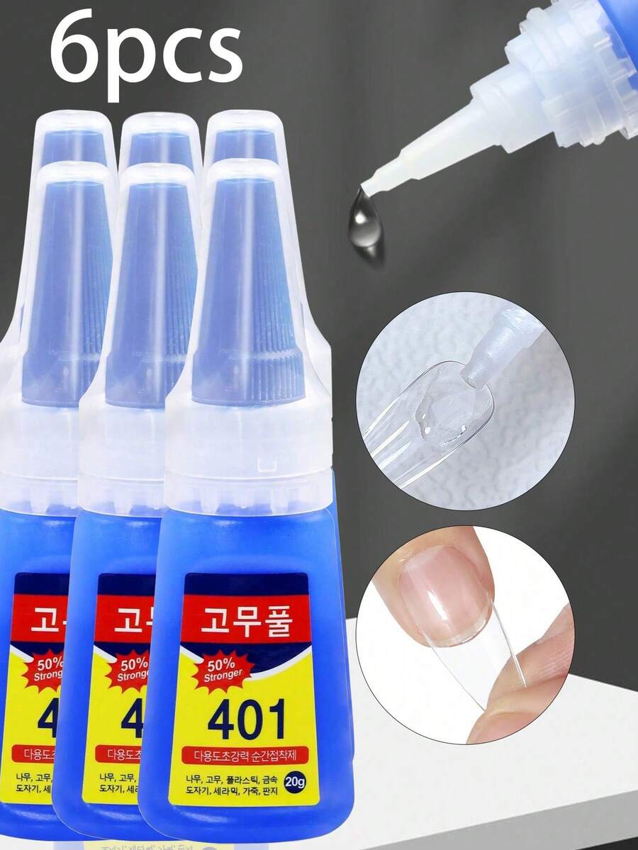 Misscheering 6支/套 20克 超强力假指甲胶水，柔软速干，适合美甲初学者 - 藍色 - 查看 1