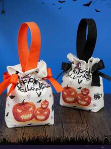 1/2 piezas Bolsa de lona para compras con elementos de terror de Halloween, bolsa de embalaje de caramelos con diseño de calabaza y cara de fantasma, bolsa de regalo para las vacaciones de Halloween