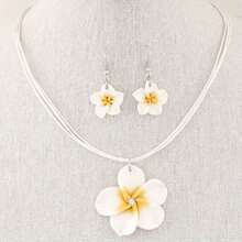 Fashionable Sweet Flower Wax Rope Temperament Necklace Earrings Two-Piece Set, Suitable For Daily Wear Or Gift Giving - Red - View 3