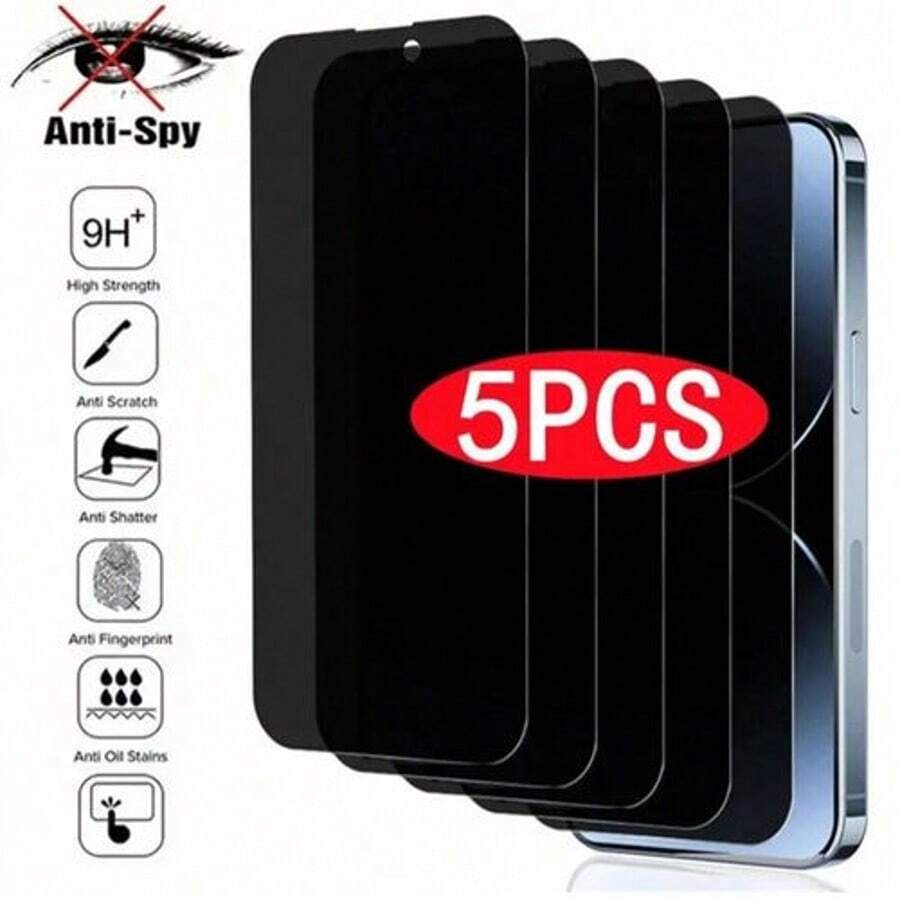 5片装隐私钢化玻璃屏幕保护膜，适用于 6/6s、7/8/Plus、X/Xs/XS Max、11/11 Pro/11 Pro Max、12 Mini/12/12 Pro/12 Pro Max、13/13 Mini/13 Pro/13 Pro Max、14/14 Plus/14 Pro/14 Pro Max、15/15 Plus/15 Pro/15 Pro Max、16/17/16 Plus/17 Pro/17 Pro Max/16 Pro/16 Pro Max