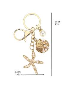 1 Stück modischer Schlüsselanhänger aus Legierung mit Perle und Seestern, süße Nachahmung von Muschel, Seestern und Konchen, Schlüsselanhänger Anhänger, Damen Tasche/Geldbörse Deko Anhänger, Brautjungfer Geschenk, Sommer Strand Accessoire, Anhänger Dekoration, eleganter Schlüsselanhänger mit Seestern und Muschel, geeignet für Frauen, ideal für Strandurlaub, täglichen Gebrauch, beliebt bei modebewussten jungen Leuten, ideales Geschenk für Mütter