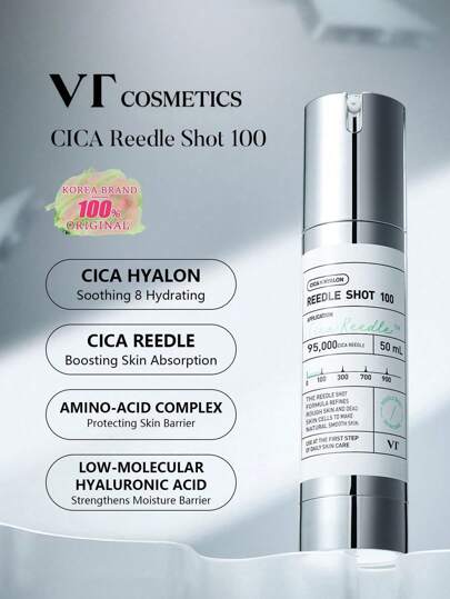 VT COSMÉTICA CICA Reedle Shot 100, Fortalecimiento de la barrera, Defensa contra la contaminación, Tecnología Aqua de absorción rápida, Suave para piel sensible, Calmante en 15 minutos, Fórmula limpia, Transición estacional, Apto para viajes, Preparación para maquillaje, K-Beauty, Maquillaje coreano, 50ml/1.69fl.Oz