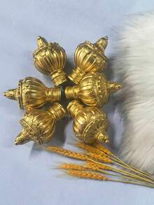 2pcs Metallic Flower Shaped Curtain Rod Head - Gold - View 6