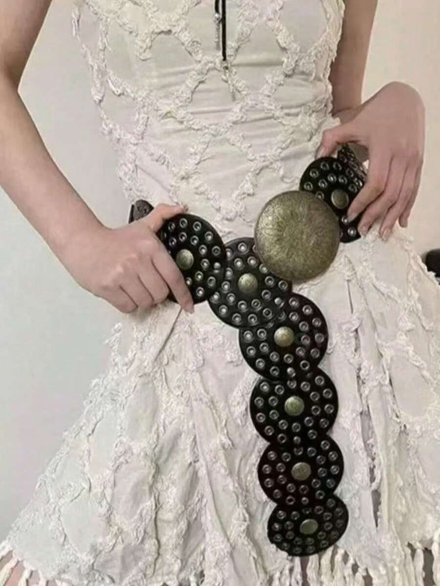 1 pieza Nueva Parte Superior Corta Vintage Chic con Decoración de Remaches en Estilo Punk Distressed Y2K, Adecuada para Combinar con Faldas