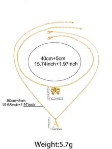 2 件欧美时尚简约不锈钢蝴蝶结吊坠项链，26 个字母吊坠项链套装，适合女性日常和派对佩戴 - 項鍊 - 查看 3