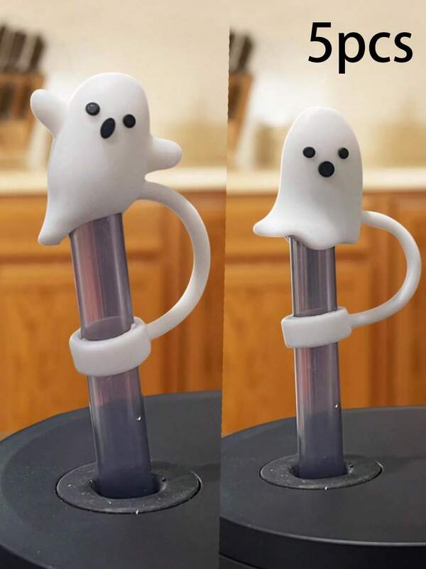 10/5 Pcs Cute Ghost Straw Covers Cap Compatible With Stanley Cup 30 40 Oz, Silicone Reusable Drinking Straw Topper Including 2 Styles, Funny Tumbler Accessories Perfect Halloween Decorations,Ghost,Spooky