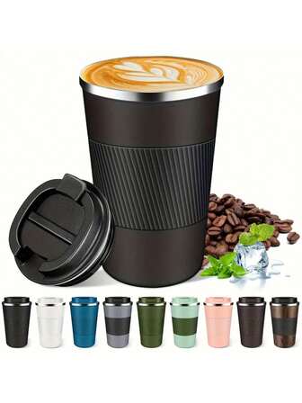 1 件不锈钢咖啡杯、不锈钢隔热旅行杯、马克杯、带盖双层真空瓶，适合冷热饮品，携带方便，适合居家、旅行、户外、喝咖啡、返校。