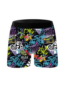 Random 10-Pack Vibrant Graffiti Style Men's Long Boxer Briefs