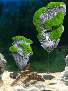 1 套水族箱装饰，树脂漂浮苔藓岩石装饰，适用于鱼缸装饰，配有吸盘
