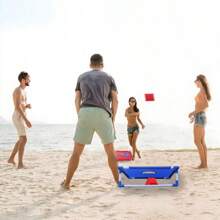 Juego portátil de lanzamiento de sacos de frijoles para niños - Incluye 1 tablero de cornhole plegable y 6 sacos de frijoles (3 rojos, 3 azules) - Ligero, duradero y divertido para jugar en interiores y exteriores, fiestas en el patio, campamentos y juegos grupales